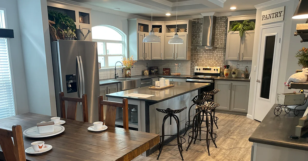 Interior of mobile home kitchen